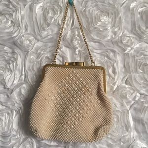 Handmade beaded ivory vintage handbag with…